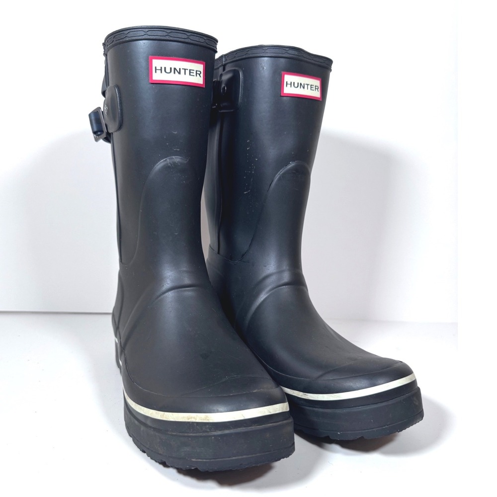 Hunter Original Refined Mid Wedge Short Rain Boots Wellies Matte Black Womens 9